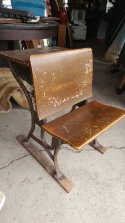 Antique Kids School Desk Iron Base - Cool As A Foyer Table - Long ...