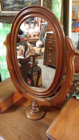 Antique 1800 S Cherry Vanity Dresser With Mirror Carved Details