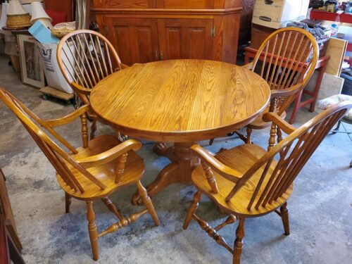 OAK Dining Set – Round Table Claw Foot 4 Oak Windsor Chairs – Long ...