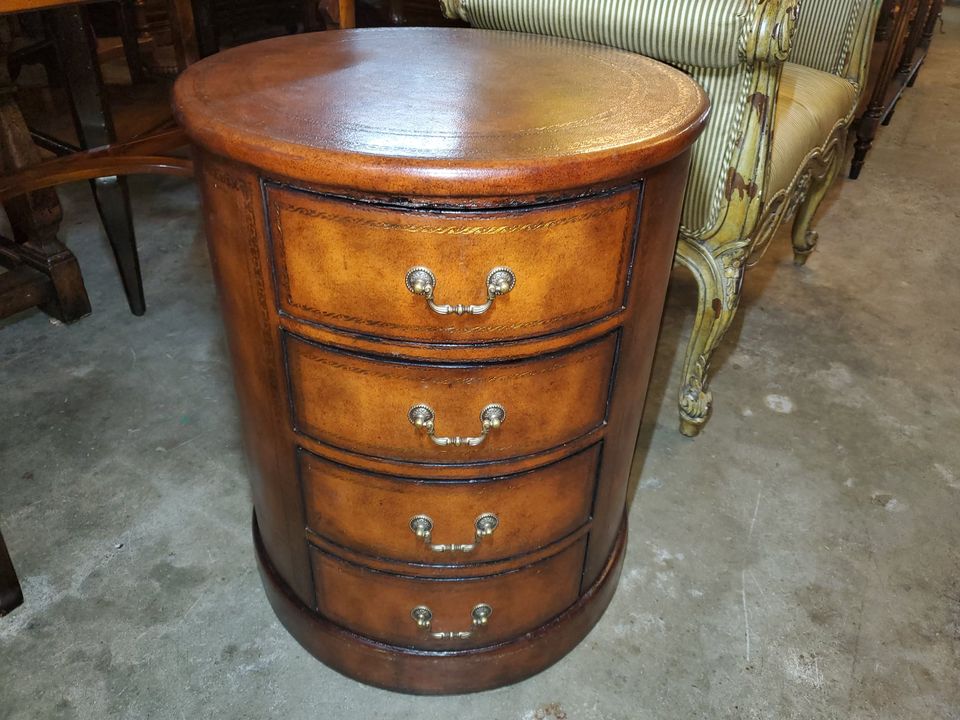 Leather Round 4 Drawer Side Table - Excellent Condition - Beautiful ...