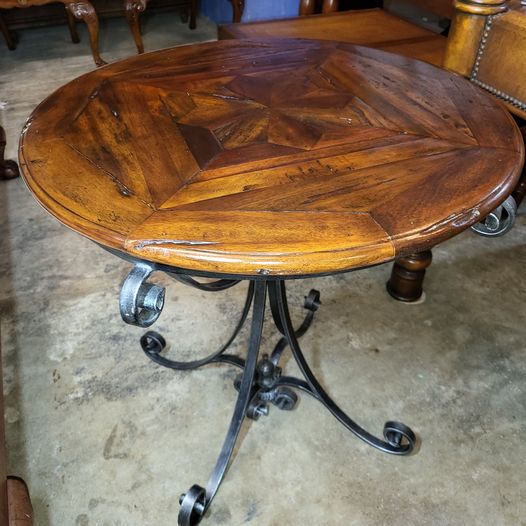 Theodore Alexander Round Side Table - Reclaimed old Mahogany wood ...