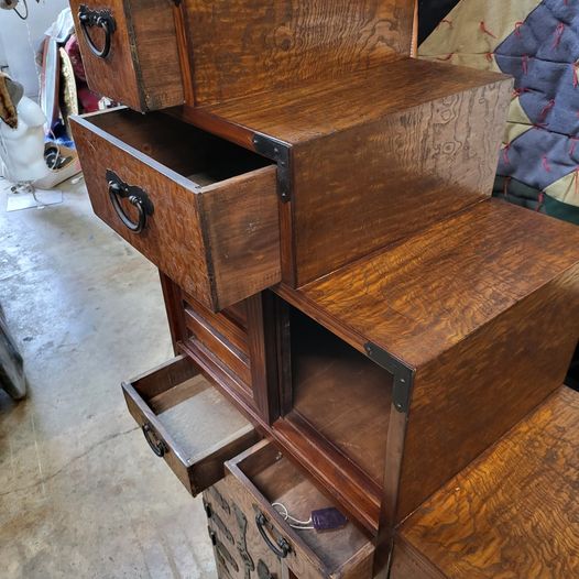 Vintage Japanese / Asian Tansu Chest Steps Elm Wood Double Sided