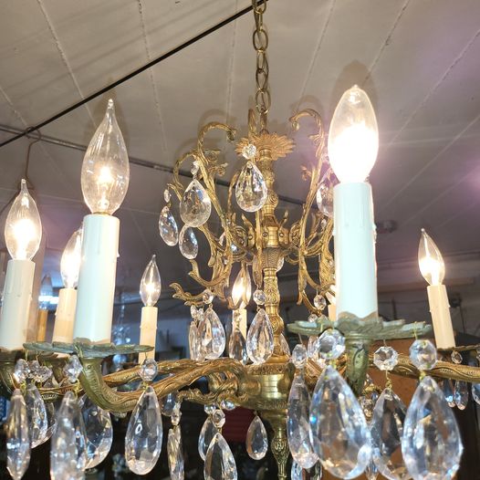 Antique Brass & Crystal Chandelier - Beautiful in wonderful Condition ...