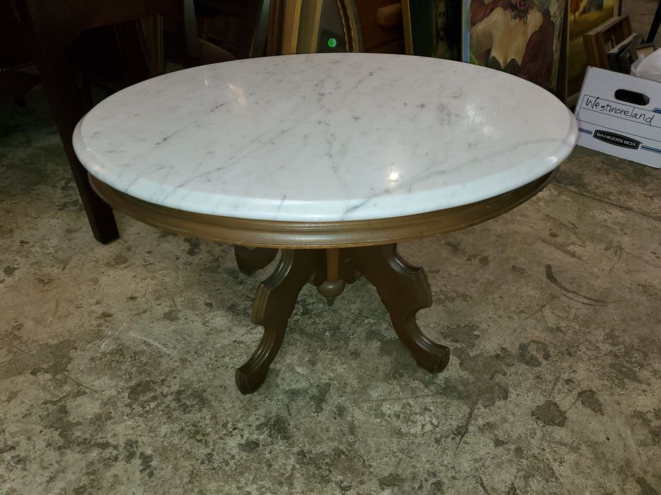 Antique Oval Marble Top Coffee Table - Walnut Base - Beautiful Table ...