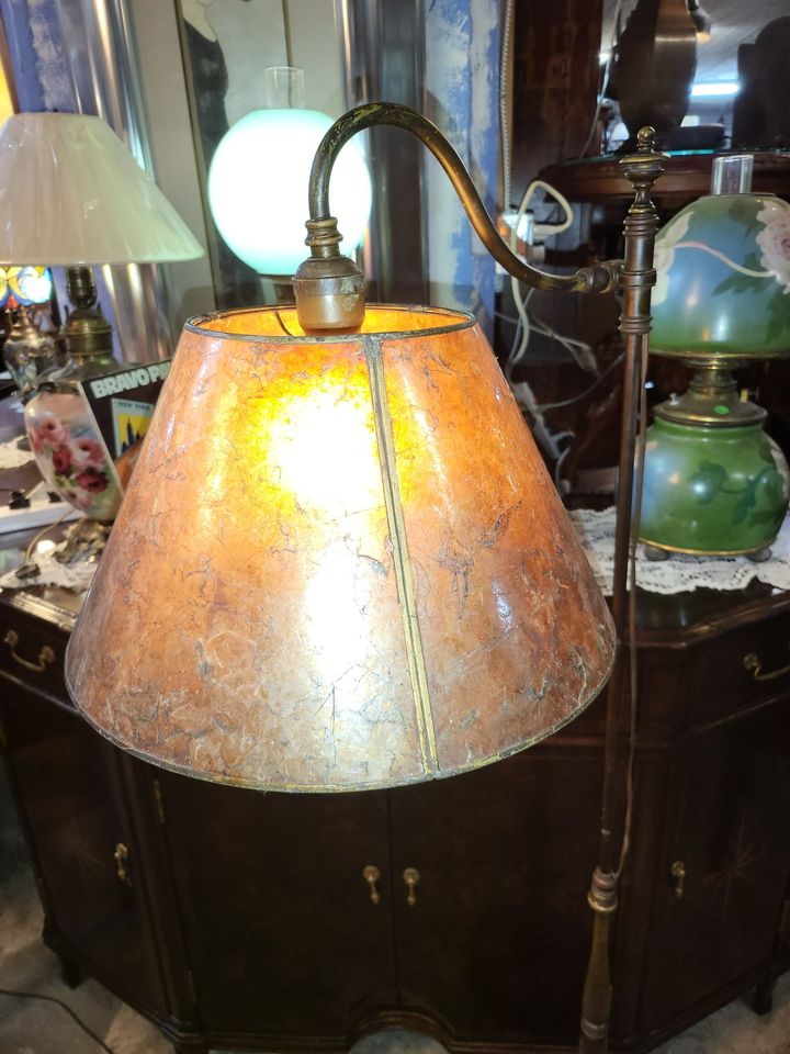 Antique Arts and Crafts Bronze Floor Lamp w/ Mica Shade - Long Valley ...