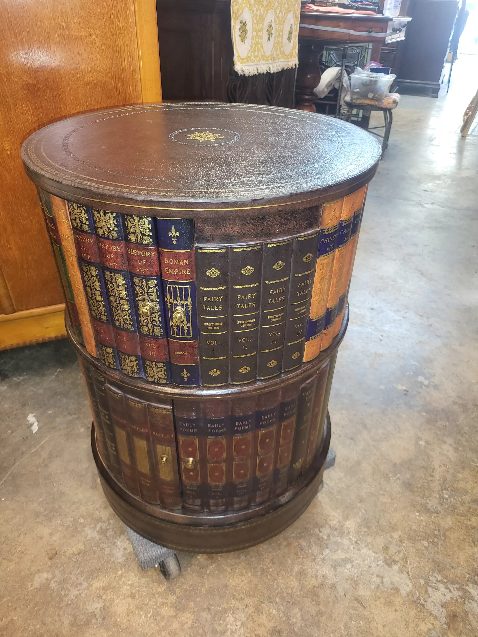 Maitland Smith Leather Wrapped Round Library / Book Side Table - Long ...