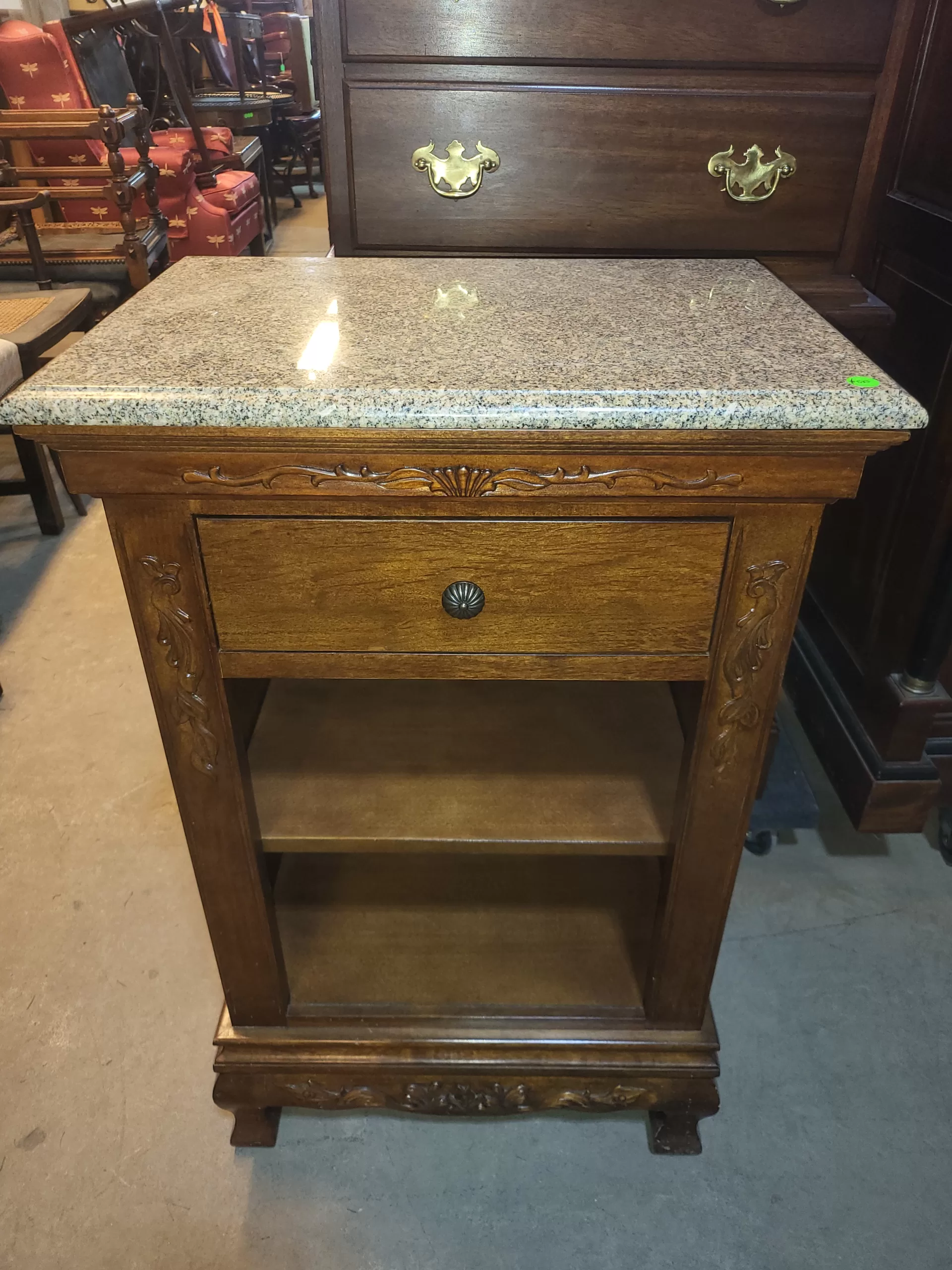 Small Solid Wood Granite Top 1 Drawer Nightstand - Very Cute - Long ...