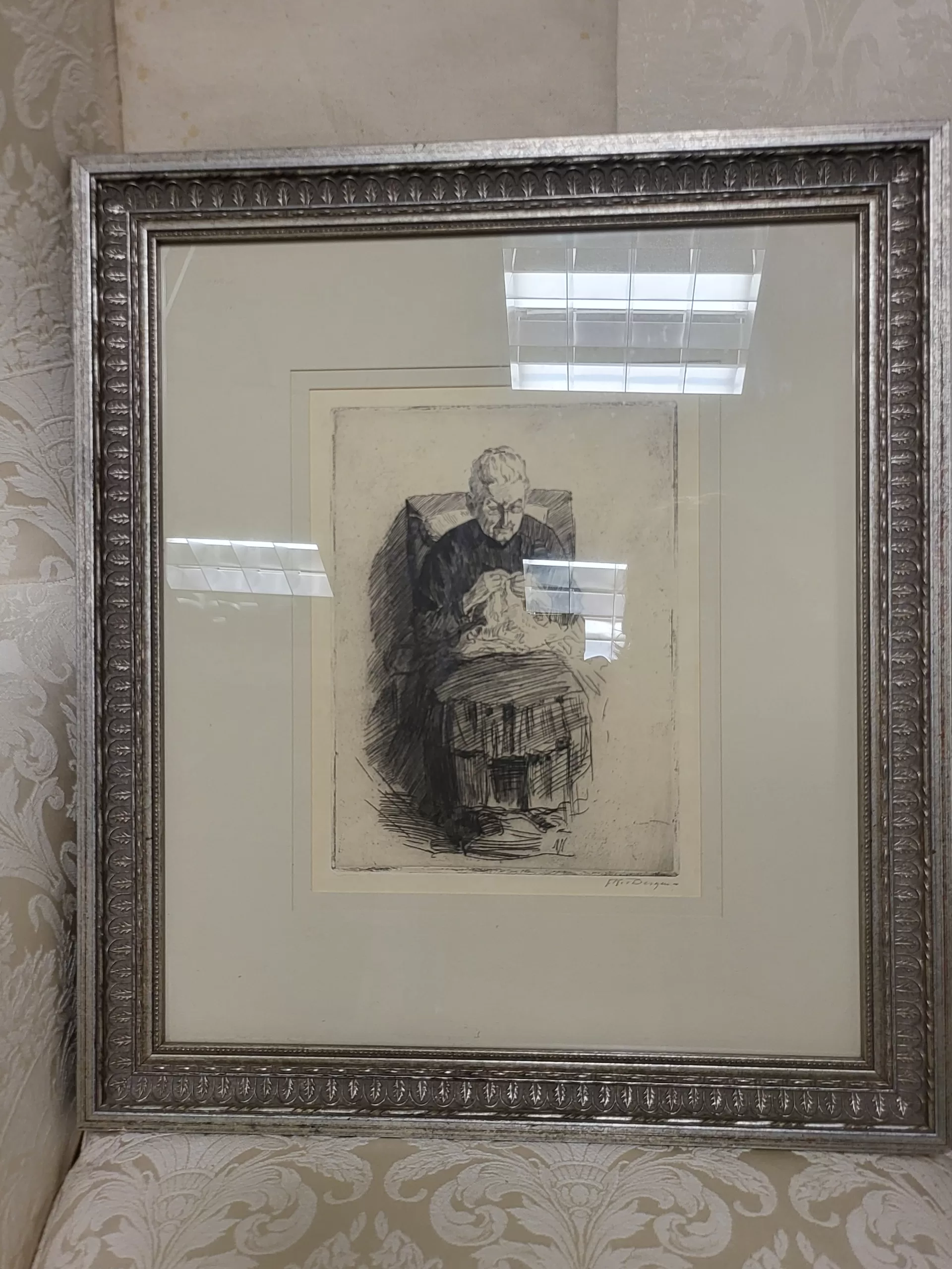 Original Art Framed and Signed Sketch by Artist F R. Bergen - Older ...