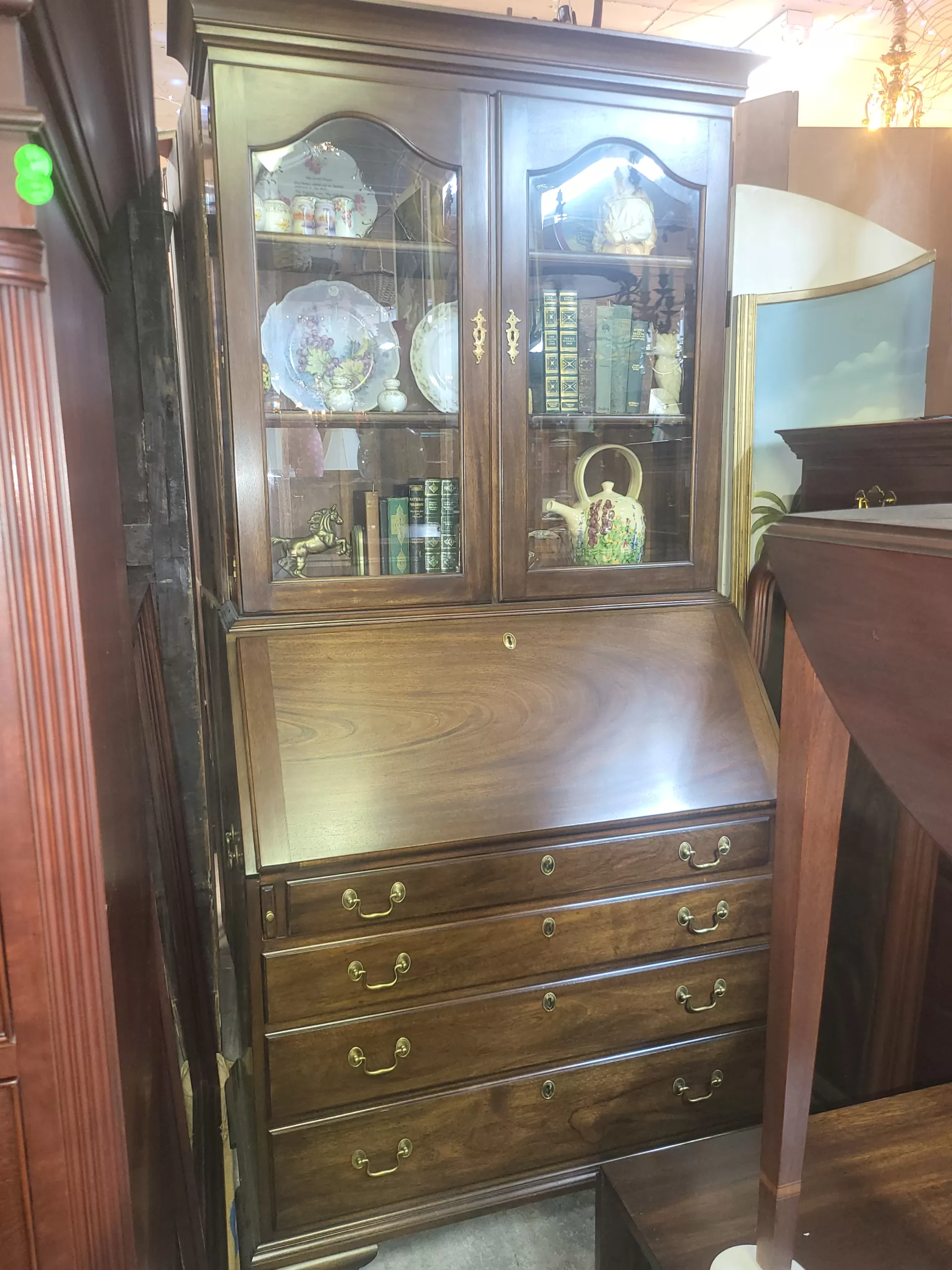 Henkel Harris Drop   Slant Front Solid Mahogany Secretary Desk With 